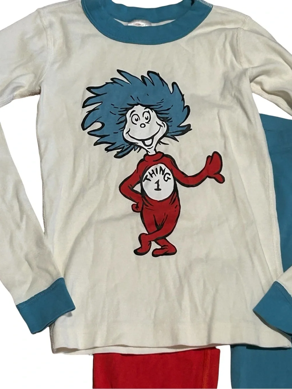 Hanna Andersson Dr Seuss Thing 1 Pajamas Size 130 US 8 Blue Red Pjs